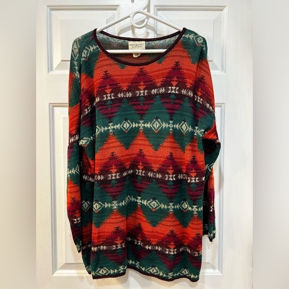 Ralph Lauren Denim & Supply Aztec Design Pullover Sweater Sz XL Boat Neck Boho - Picture 1 of 8